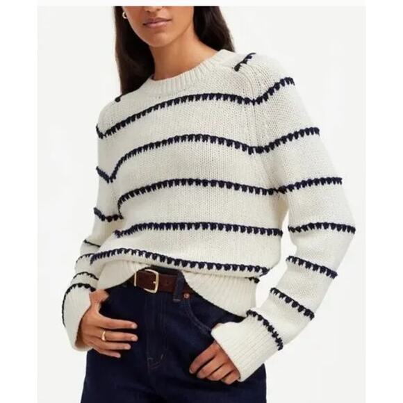 Madewell Textured Cotton Crewneck Sweater Stripe White Blue NWT S - Picture 1 of 8